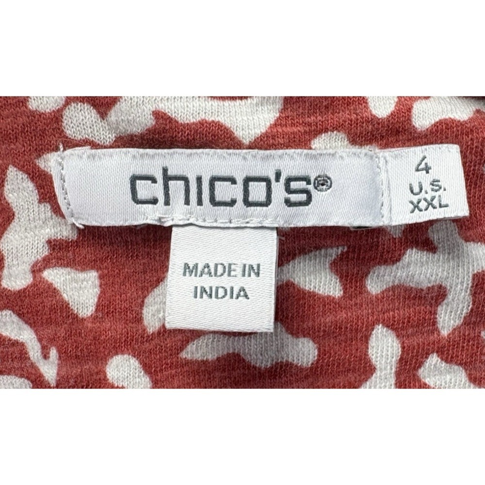 Chicos Dots V-Neck Top Womens Sz 4 XXL Coral White Slub Knit 3/4 Sleeve Career - Picture 5 of 10